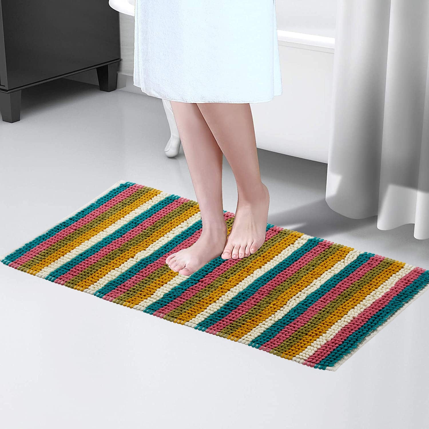 Padstow Super Soft Absorbent Stripe Bathmat 50 x 80 cm Quick-Drying Anti-Slip Durable Bathroom Accessory