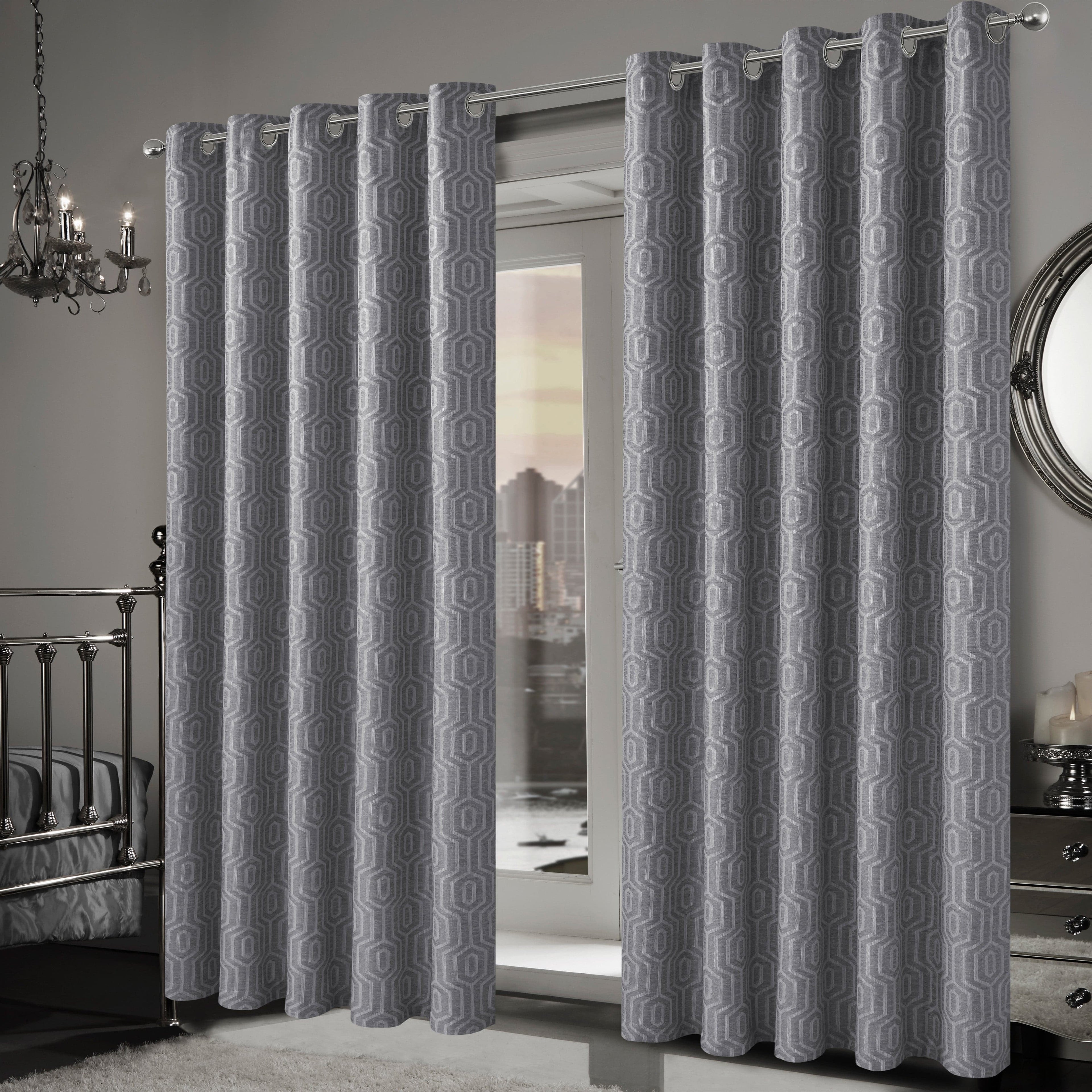 Paris Eyelet Jacquard Curtains Grey Geometric Pattern Thermal Insulated Light Blocking for Bedroom Lounge