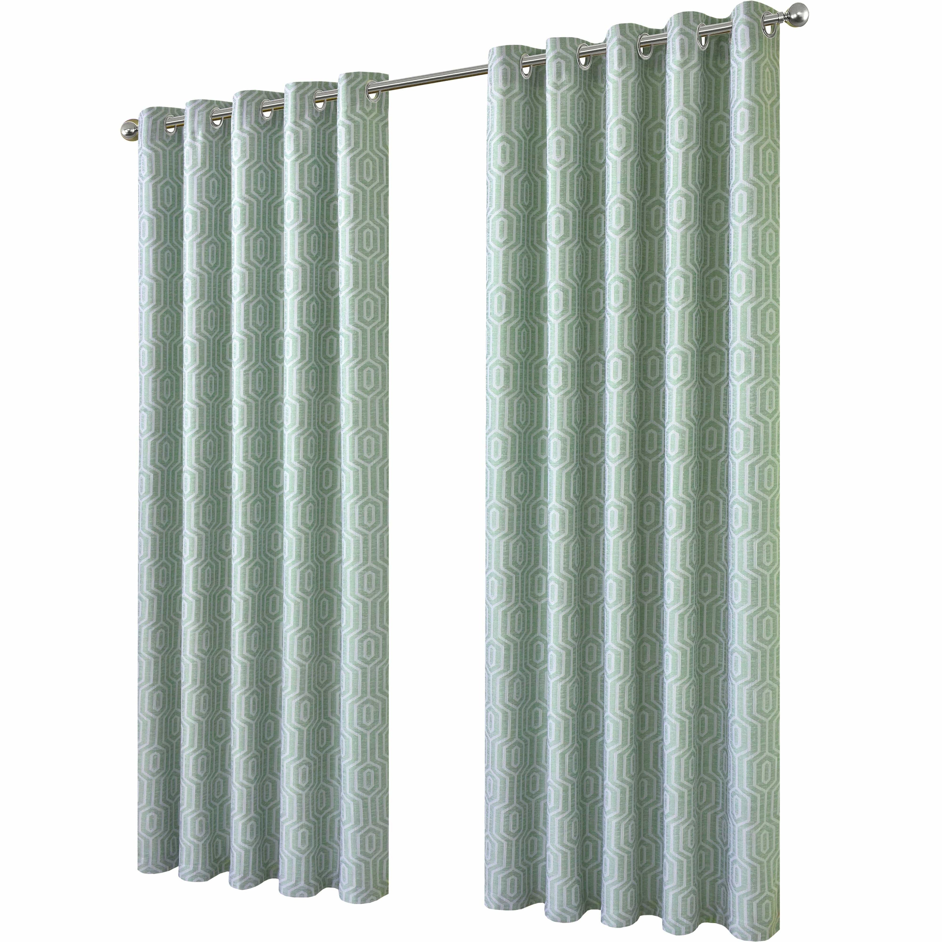 Paris Eyelet Jacquard Curtains Sage Green Geometric Pattern Thermal Insulated Light Blocking for Bedroom Lounge