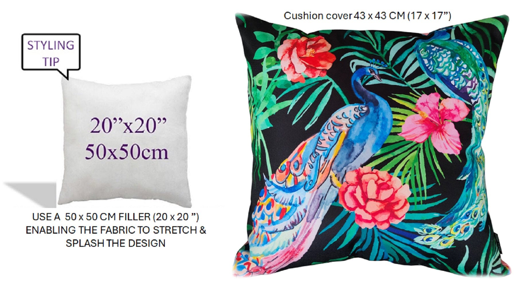 Peacock Waterproof Design Cushions for Patios Gardens and Living Rooms with High-Quality Hollow-Fibre Fill