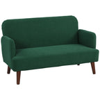 Dark green velvet-feel 2-seater sofa loveseat with wide arms and wooden legs