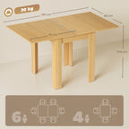 Extendable natural wood rectangular drop-leaf table with side frame and legs
