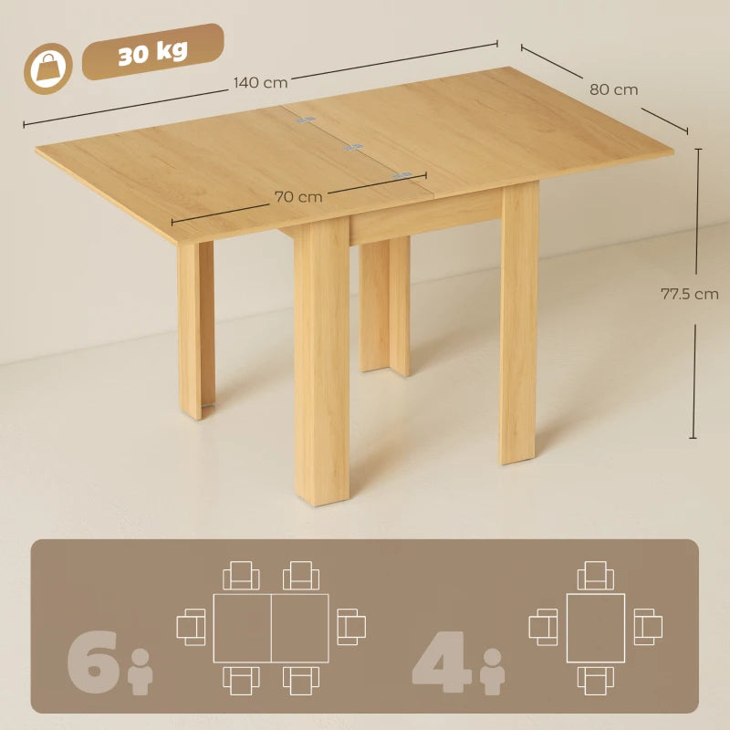 Extendable natural wood rectangular drop-leaf table with side frame and legs