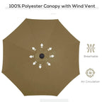 Brown patio umbrella canopy with wind vent and polyester fabric, open shape