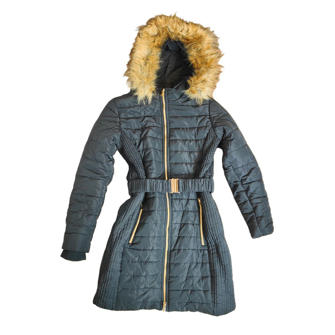 Womens Long Winter Coat Warm Padded Jacket Windproof Faux Fur Hood Size S Wantdo