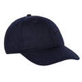 Navy blue classic baseball cap with curved brim and small top button.