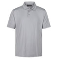 Grey dot print golf polo shirt with short sleeves and button placket