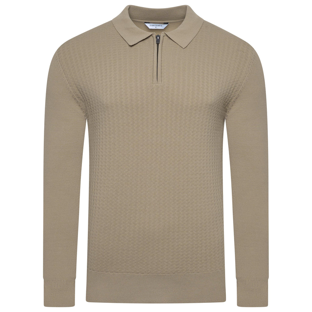 Contempo Half Zip Stretch Ribbed Polo Jumper