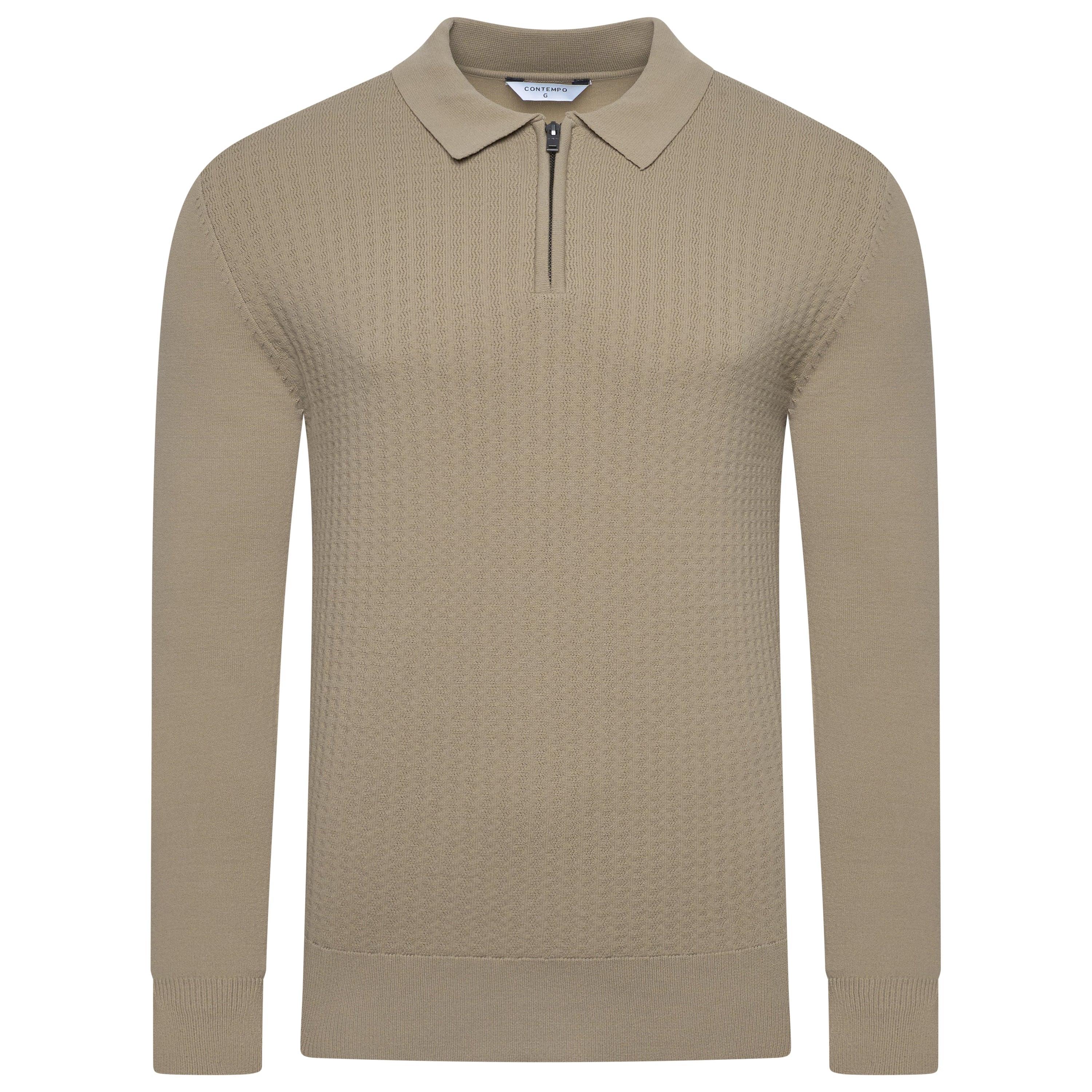 Contempo Half Zip Stretch Ribbed Polo Jumper
