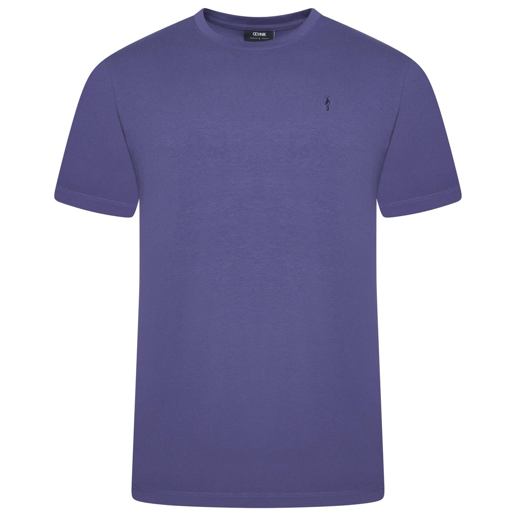 Purple stretch cotton T-shirt with crew neck and small chest logo