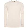 Cream waffle knit crew neck long-sleeve T-shirt, front view