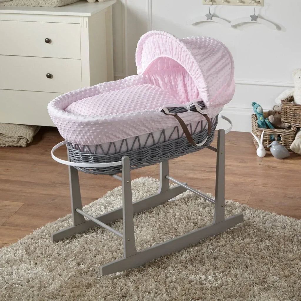 pink-dimple-grey-wicker-baby-moses-basket-with-stand-334795 - Bobobiy
