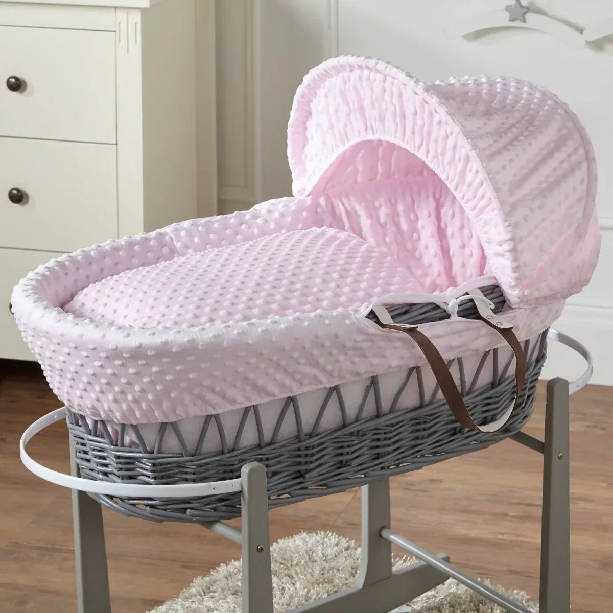 pink-dimple-grey-wicker-baby-moses-basket-with-stand-674276 - Bobobiy