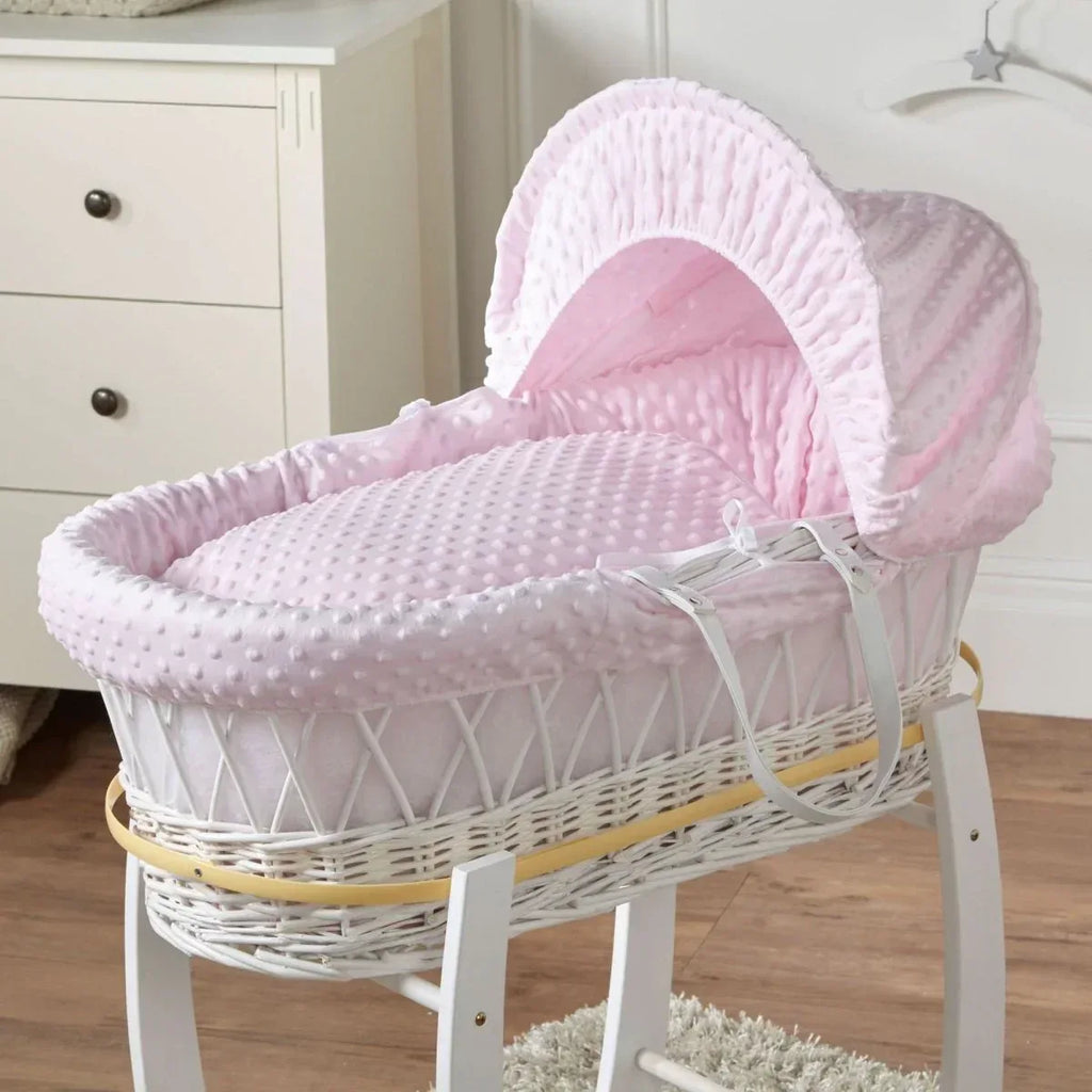 pink-dimple-white-wicker-baby-moses-basket-with-stand-173156 - Bobobiy