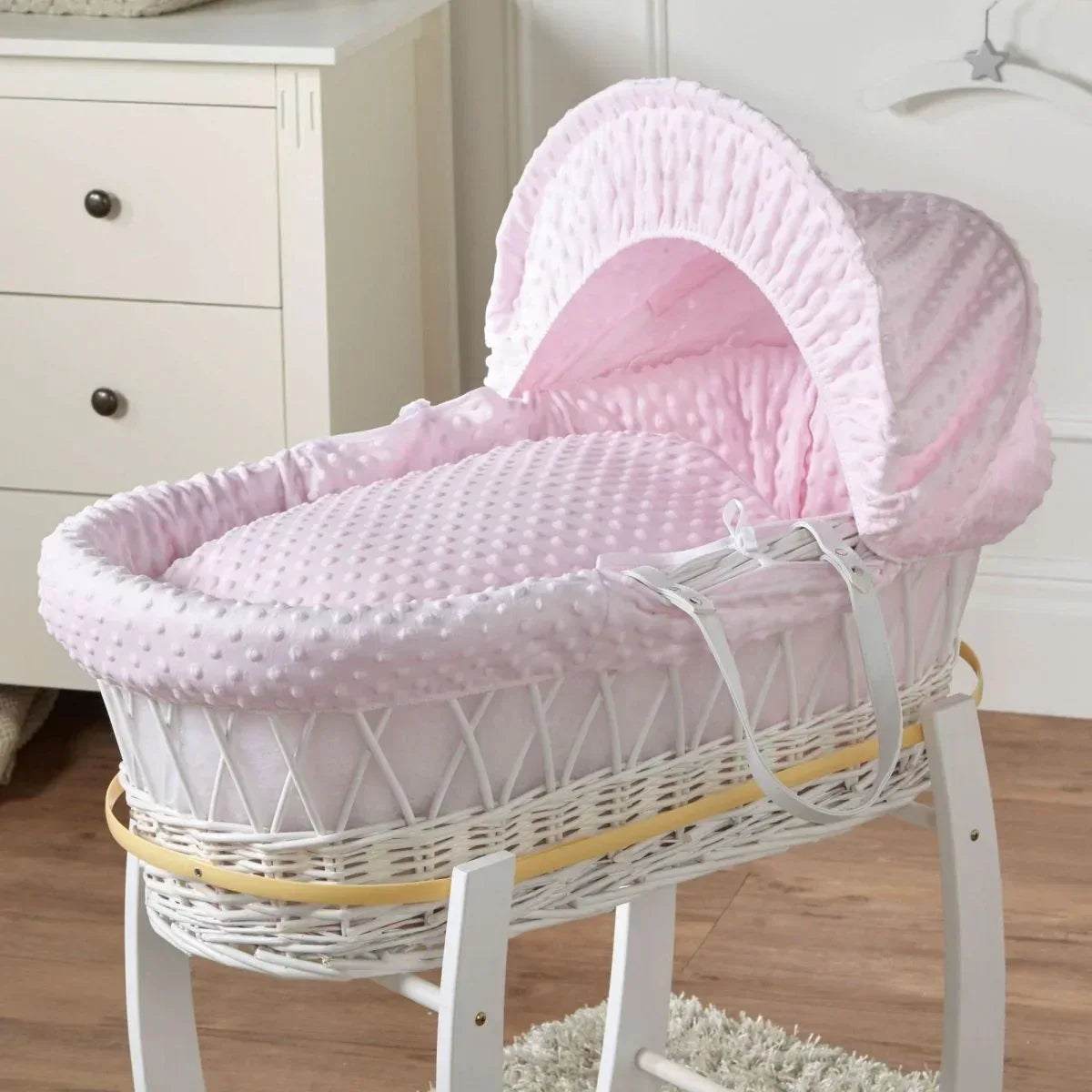 pink-dimple-white-wicker-baby-moses-basket-with-stand-173156 - Bobobiy