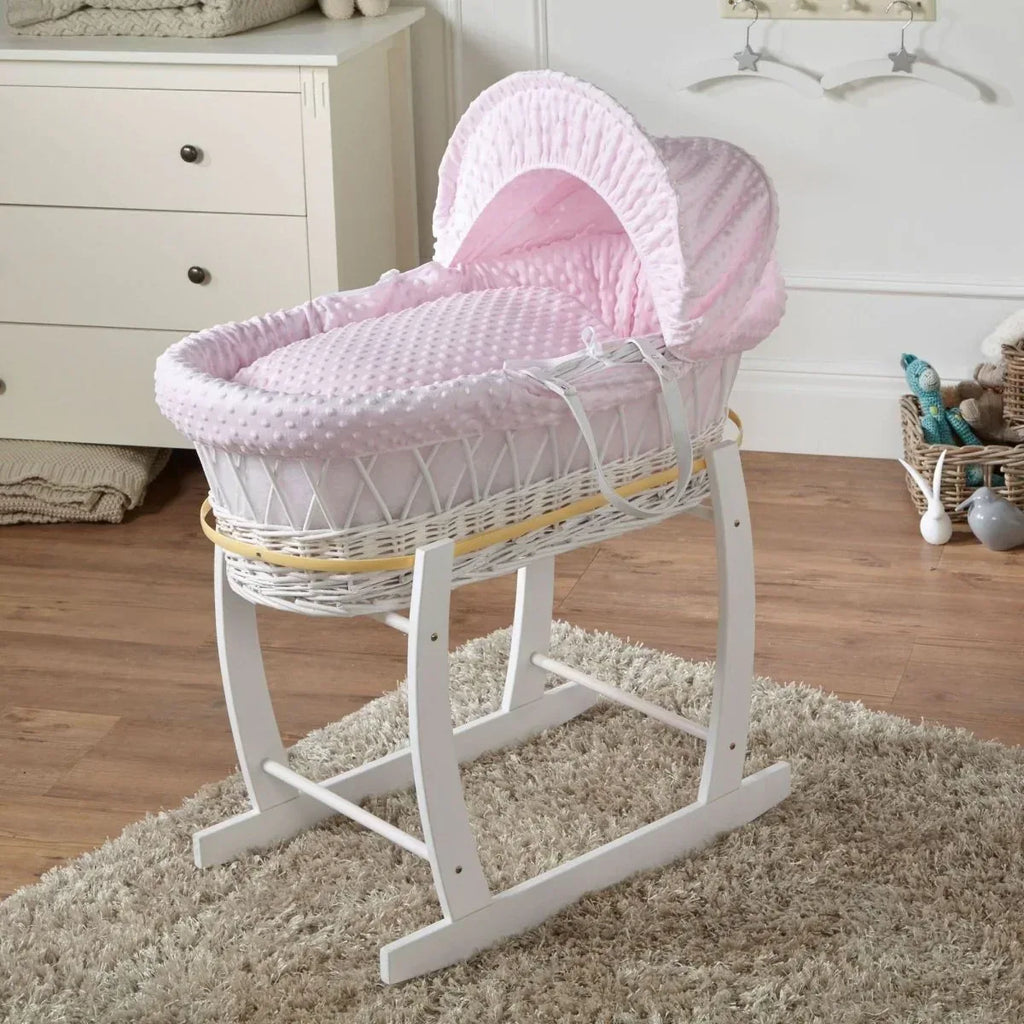 pink-dimple-white-wicker-baby-moses-basket-with-stand-247917 - Bobobiy