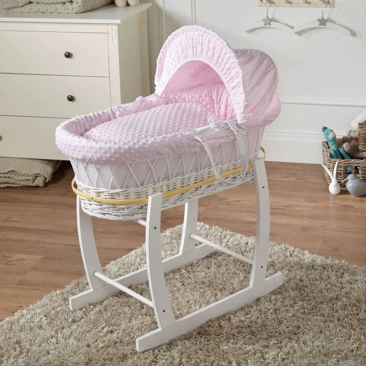 pink-dimple-white-wicker-baby-moses-basket-with-stand-247917 - Bobobiy