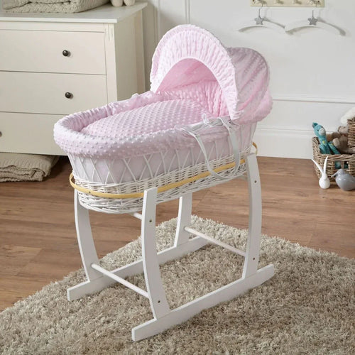 pink-dimple-white-wicker-baby-moses-basket-with-stand-247917 - Bobobiy