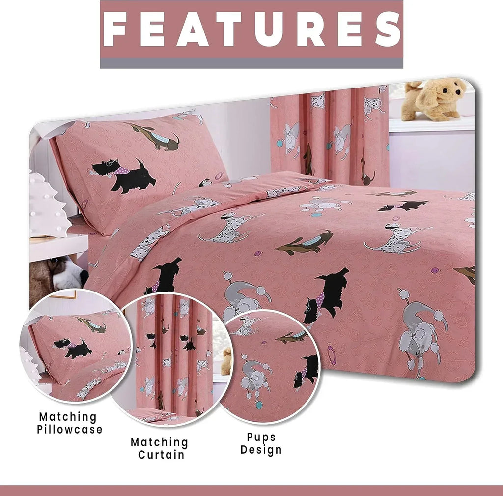 pink-dog-print-duvet-cover-set-with-matching-curtains-cosy-cotton-blend-bedding-for-kids-and-adults-by-olivia-rocco-duvet-cover-945886851 - Bobobiy