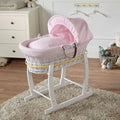 Pink Waffle White Wicker Baby Moses Basket With Stand - Bobobiy