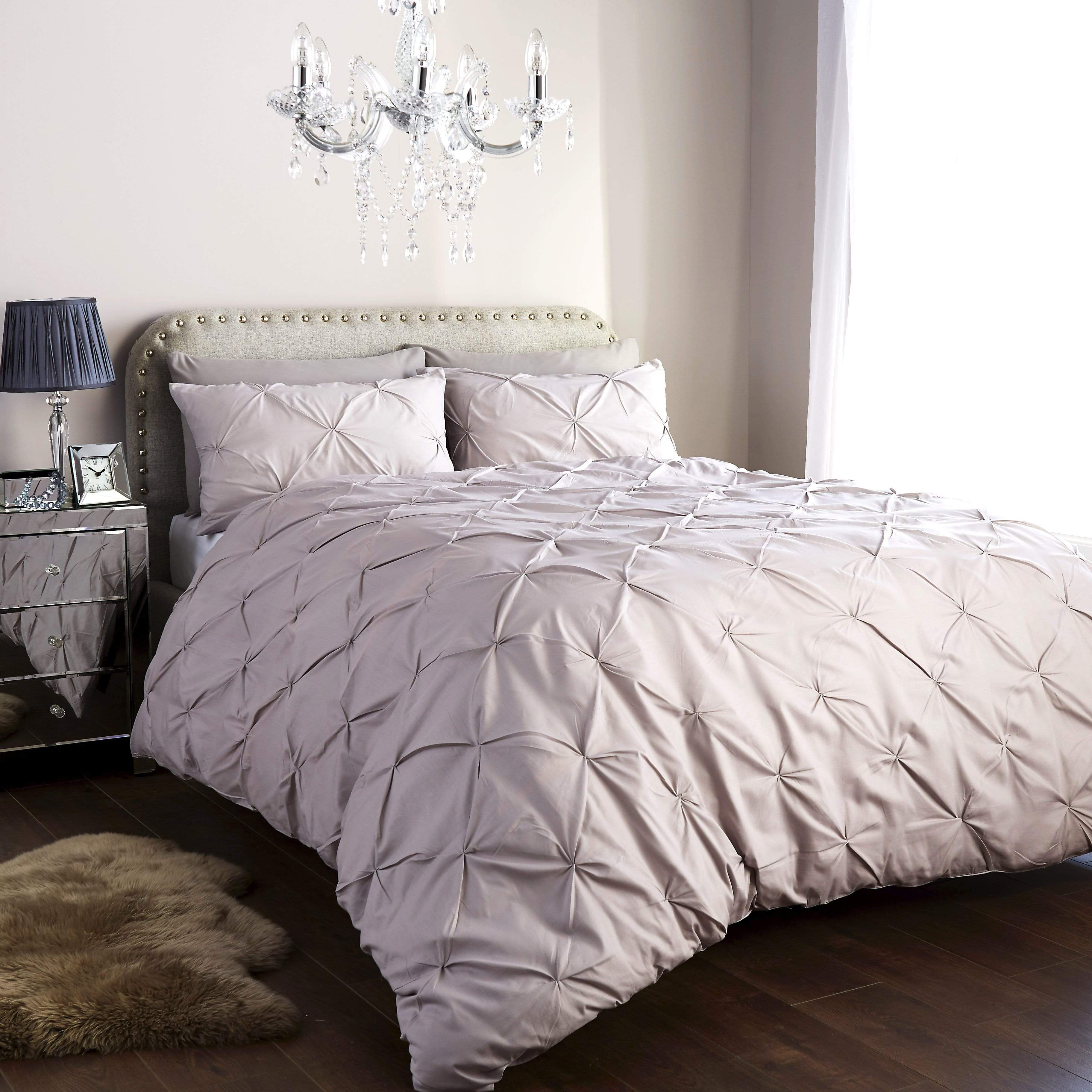 Pintuck Elegance Luxurious Cotton Rich Duvet Cover Set with Handmade Pinch Pleats Available in Single Double King and Super King Sizes OEKO-TEX Certified