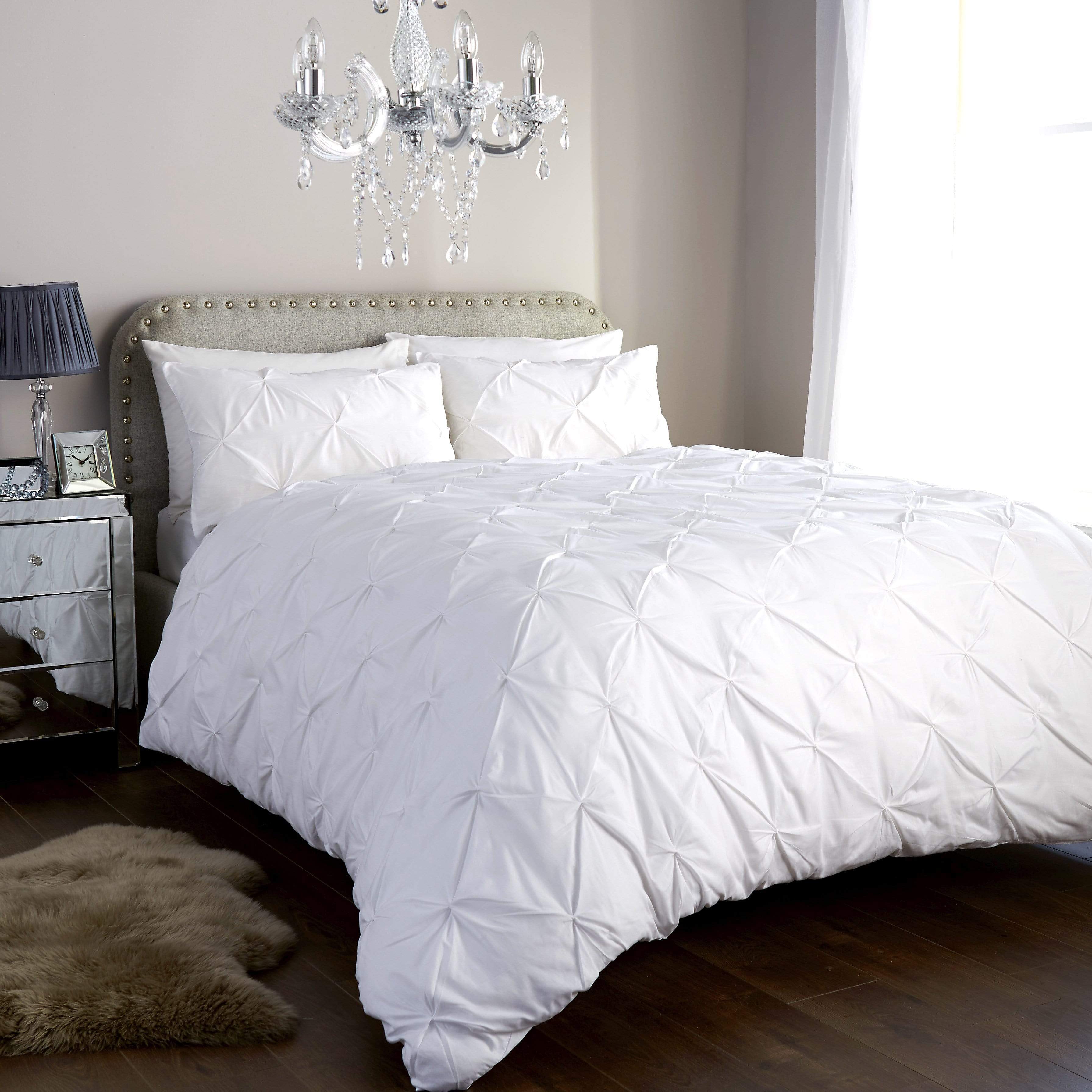 Pintuck Elegance Luxurious Cotton Rich Duvet Cover Set with Handmade Pinch Pleats Available in Single Double King and Super King Sizes OEKO-TEX Certified