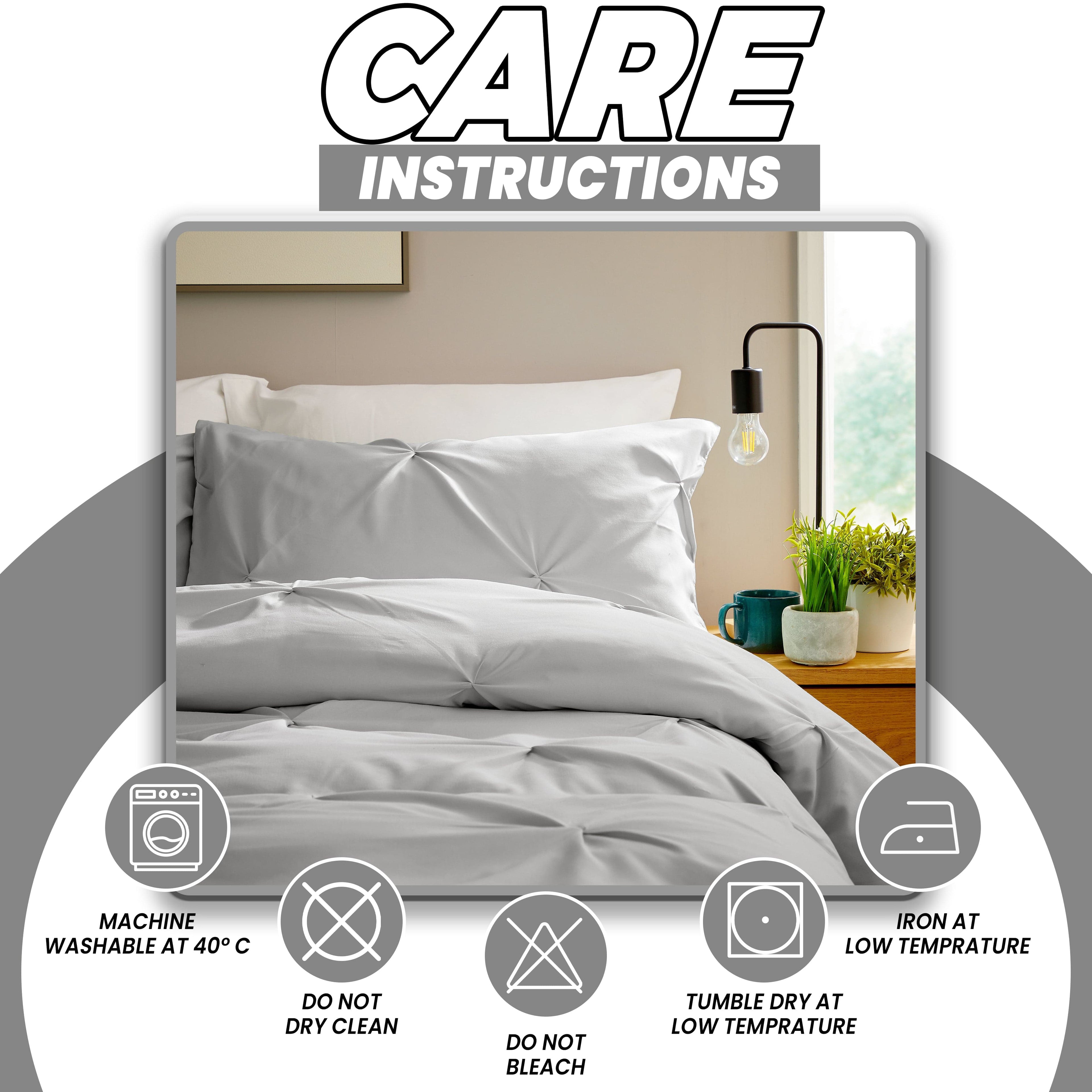 Pintuck Grey Microfibre Duvet Cover Set with Pillowcases Soft Breathable Easy Care Bedding Set Quilt Cover