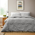 Pintuck Grey Microfibre Duvet Cover Set with Pillowcases Soft Breathable Easy Care Bedding Set Quilt Cover