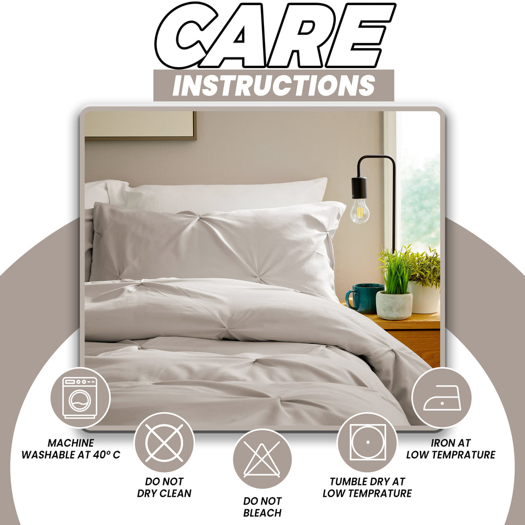Pintuck Natural Microfibre Duvet Cover Set with Pillowcases Soft Breathable Easy Care Bedding Set Quilt Cover