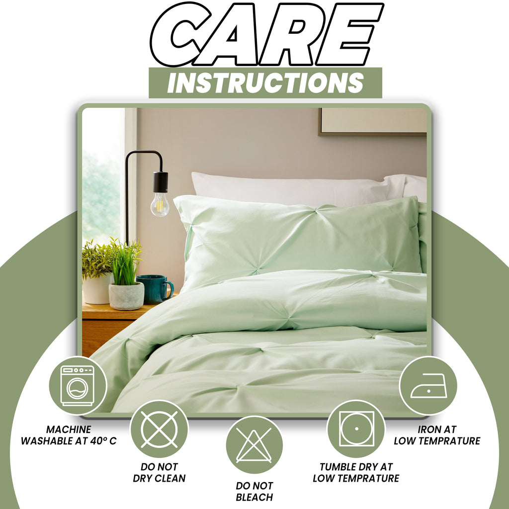 Pintuck Sage Green Microfibre Duvet Cover Set with Pillowcases Soft Breathable Easy Care Bedding Set Quilt Cover