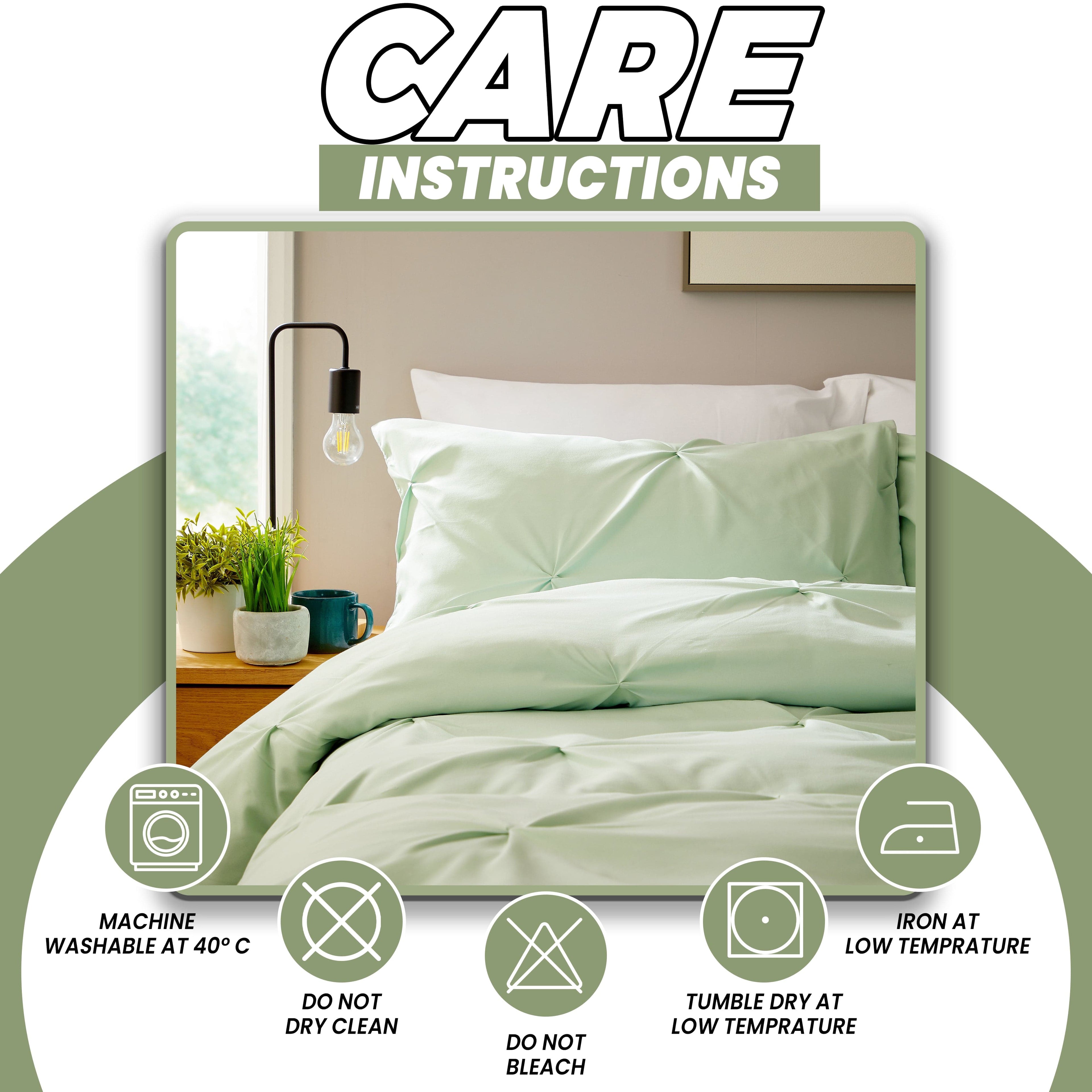 Pintuck Sage Green Microfibre Duvet Cover Set with Pillowcases Soft Breathable Easy Care Bedding Set Quilt Cover