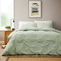 Pintuck Sage Green Microfibre Duvet Cover Set with Pillowcases Soft Breathable Easy Care Bedding Set Quilt Cover