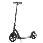 Black height-adjustable kick scooter with large front and rear wheels, kickstand