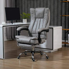 Grey microfibre office chair with curved armrests, recline footrest, and swivel casters