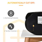 Black electric fireplace heater safety protection icons for overheating and tip-over