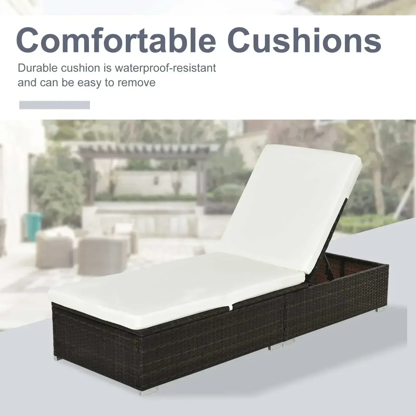 PE Rattan Sun Lounger, Five-level Adjustable Recliner Bed Chair with Soft Padded Cushion for Patio, Garden, Mixed Brown - Bobobiy