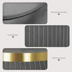 Grey ottoman fabric details: soft velvet-feel top, fluted ribbed sides, gold-tone band