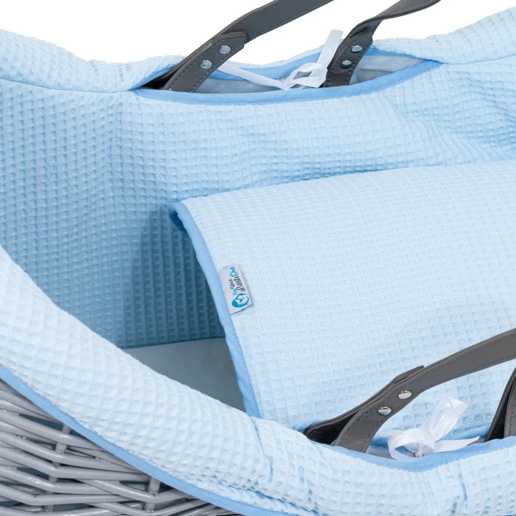 Pod Blue Waffle Moses Basket Bedding Set - Bobobiy
