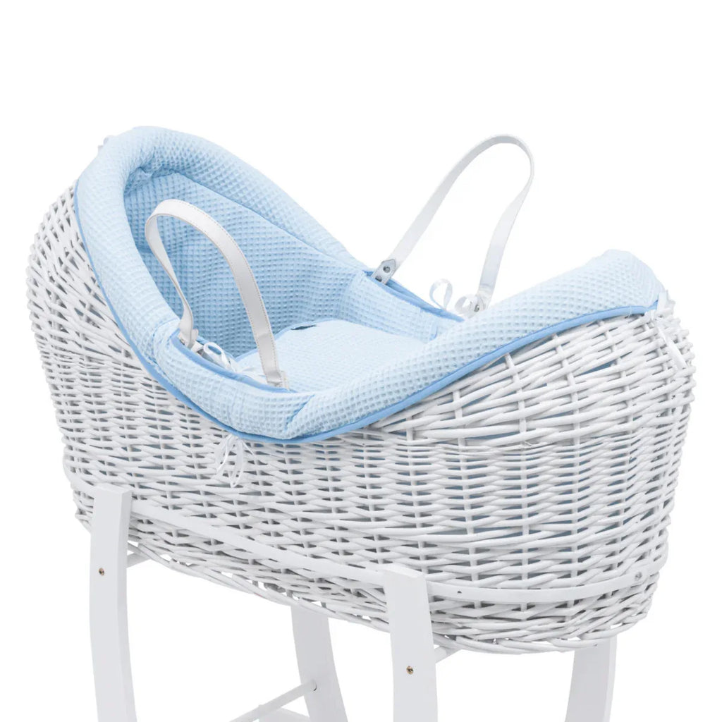 Pod Blue Waffle Moses Basket Bedding Set - Bobobiy