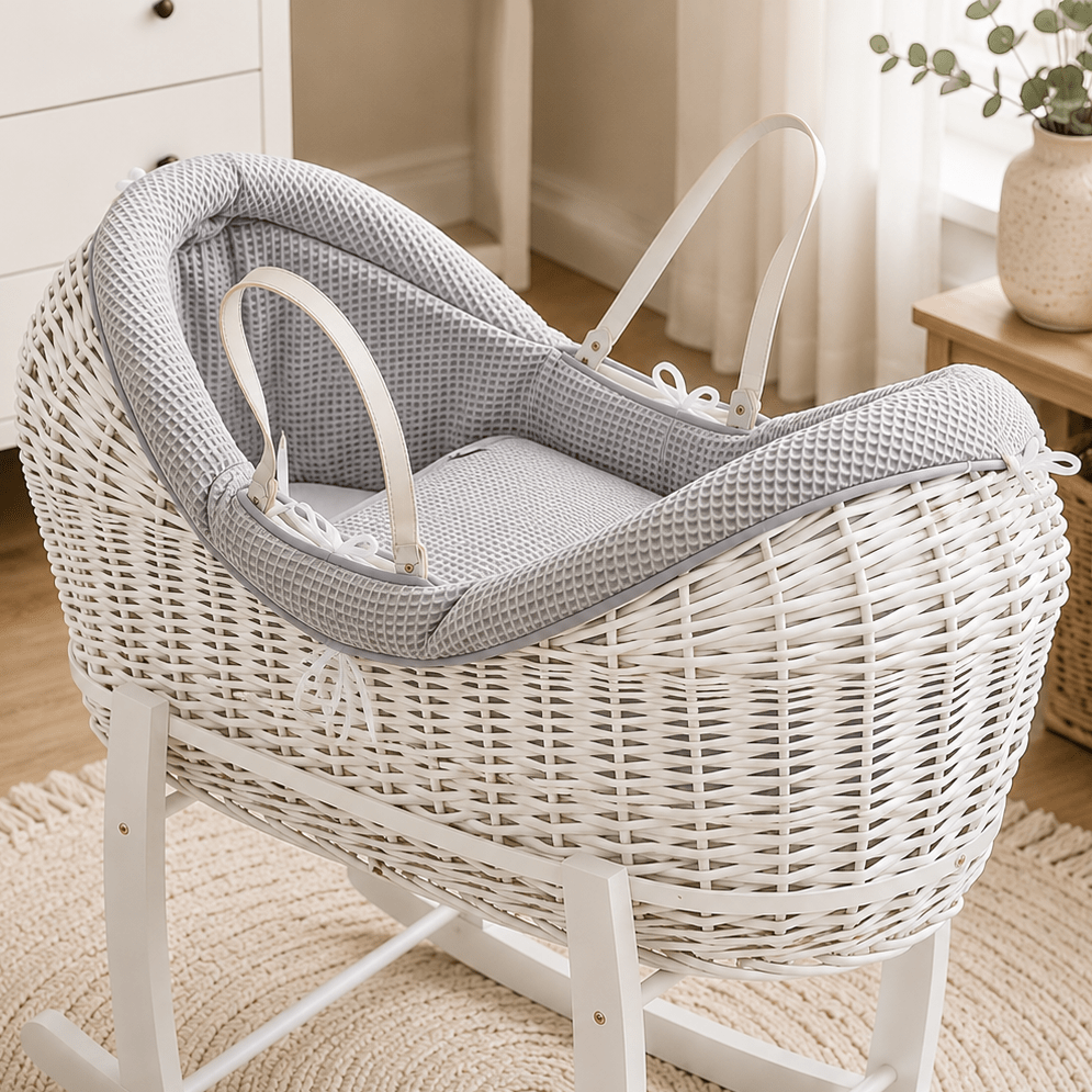 Pod Grey Waffle Moses Basket Bedding Set (Basket Not Included!)