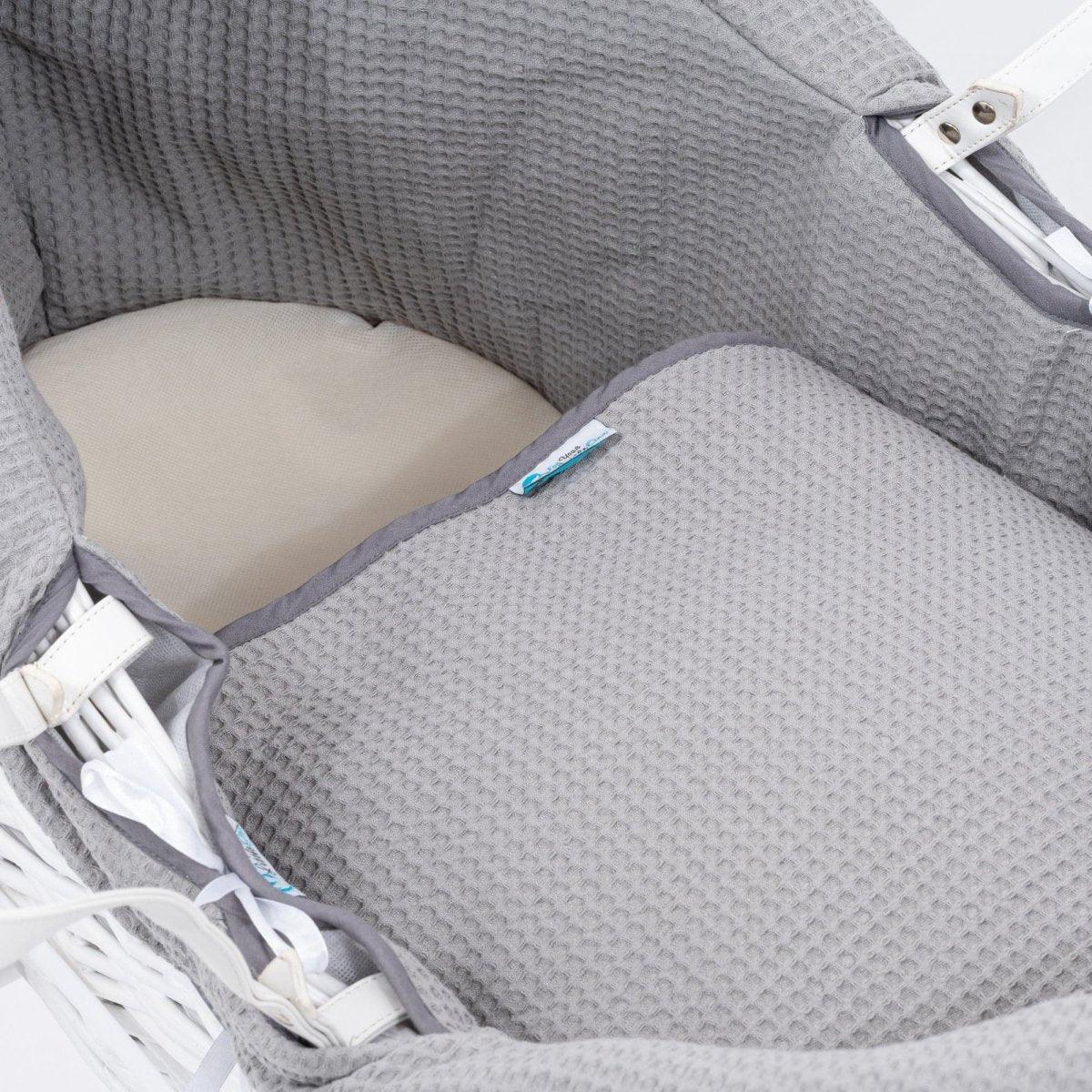 Pod Grey Waffle Moses Basket Bedding Set - Bobobiy