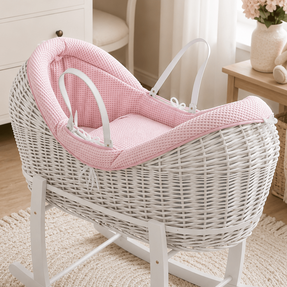 Pod Pink Waffle Moses Basket Bedding Set (Basket Not Included!)