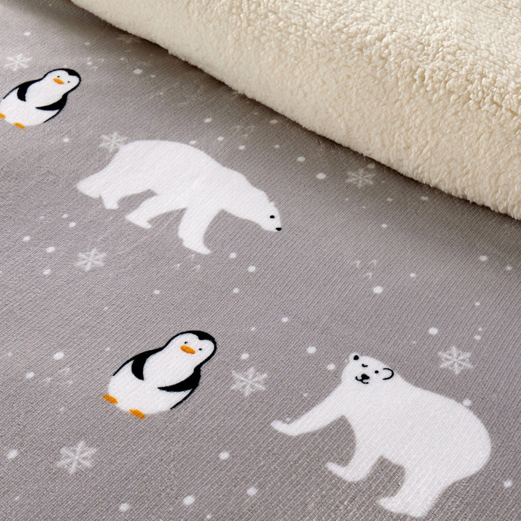 Polar Bear and Penguin Teddy Fleece Duvet Set with Reversible Sherpa Fur Winter Bedding Available in Single Double King Sizes