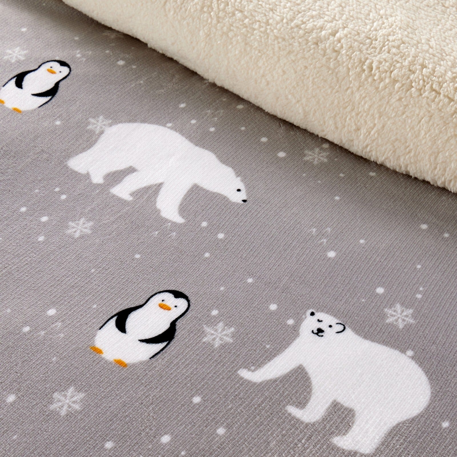 Polar Bear and Penguin Teddy Fleece Duvet Set with Reversible Sherpa Fur Winter Bedding Available in Single Double King Sizes