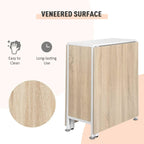 Foldable drop-leaf dining table with oak veneer panels, white base, and storage