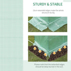 Green greenhouse cover edges secured, showing reinforced seams and deep-bury soil guidance