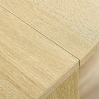 Oak veneered tabletop corner with detailed wood grain and edge seam
