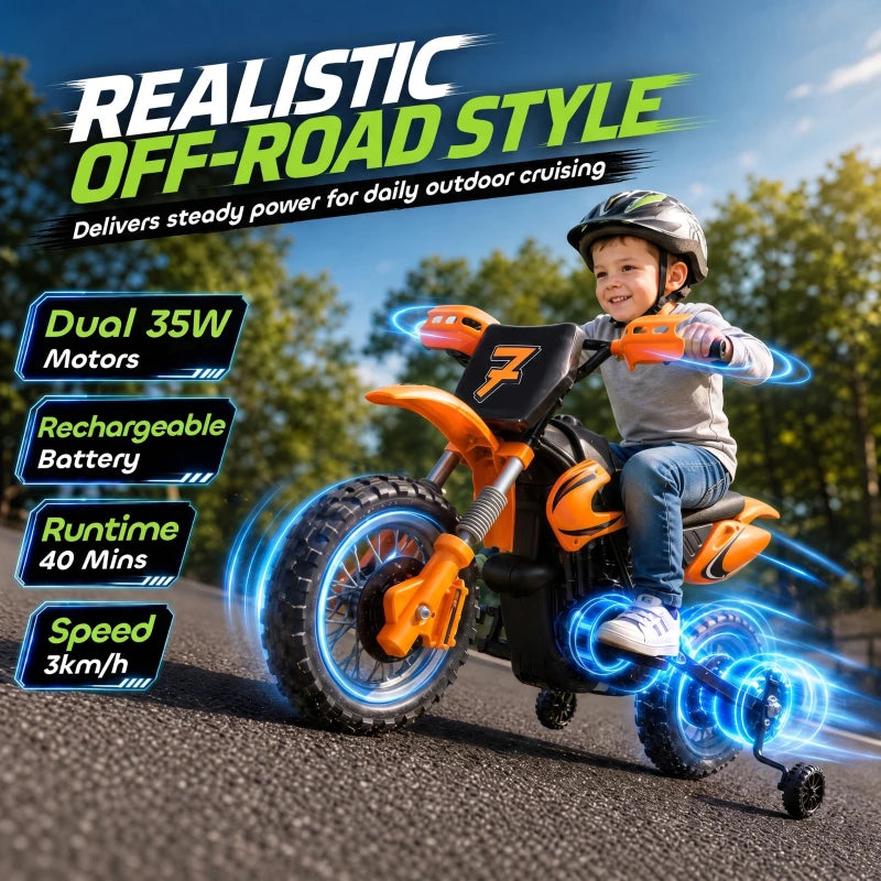 Orange kids electric motorbike with dual motor look and rear suspension