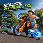 Orange kids electric motorbike with dual motor look and rear suspension