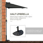 Black half umbrella parasol with weighted base plate and vertical pole